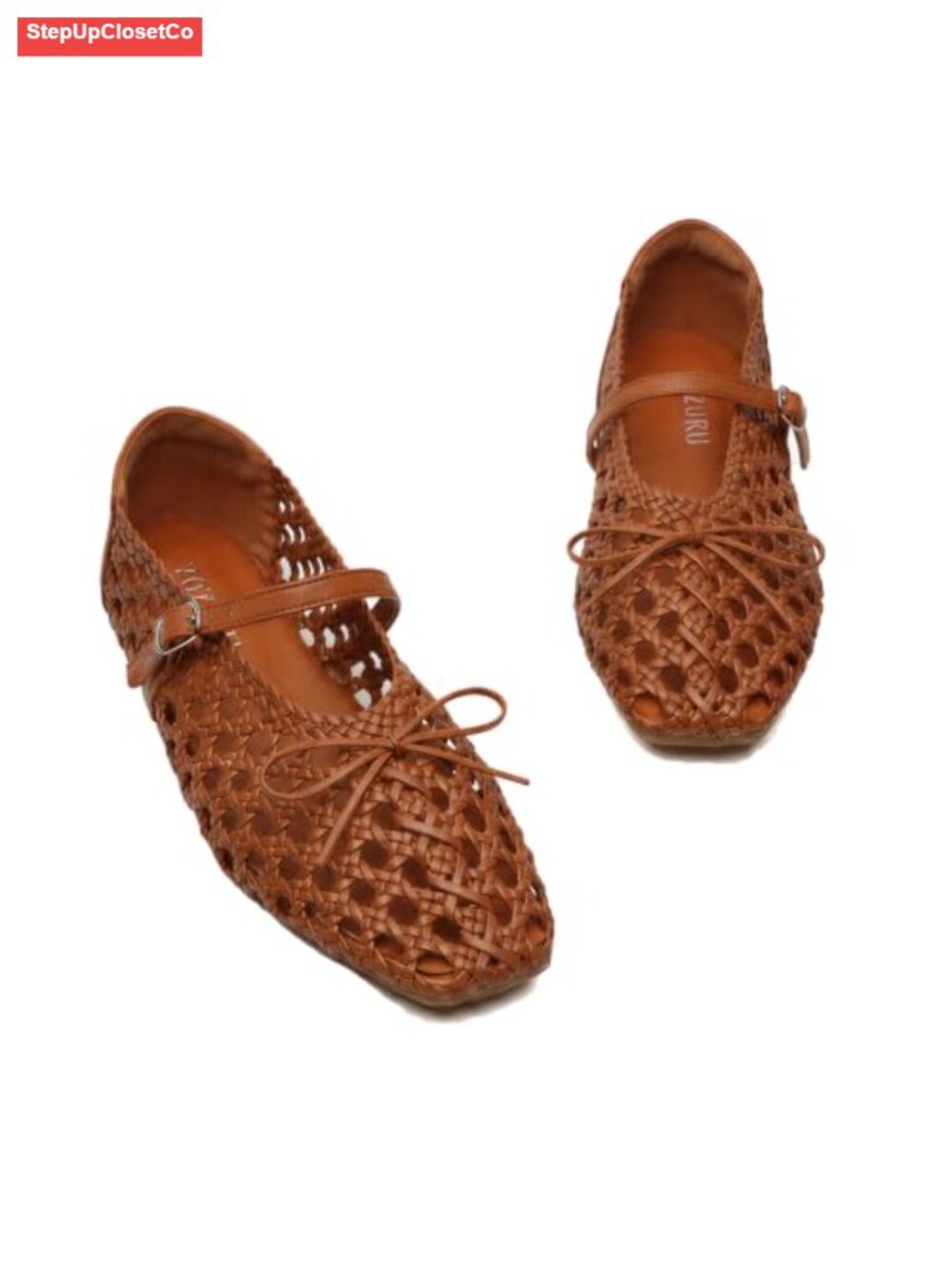 Woven Mary Jane Shoes for Women Mesh Ballet Flats with Buckle Strap